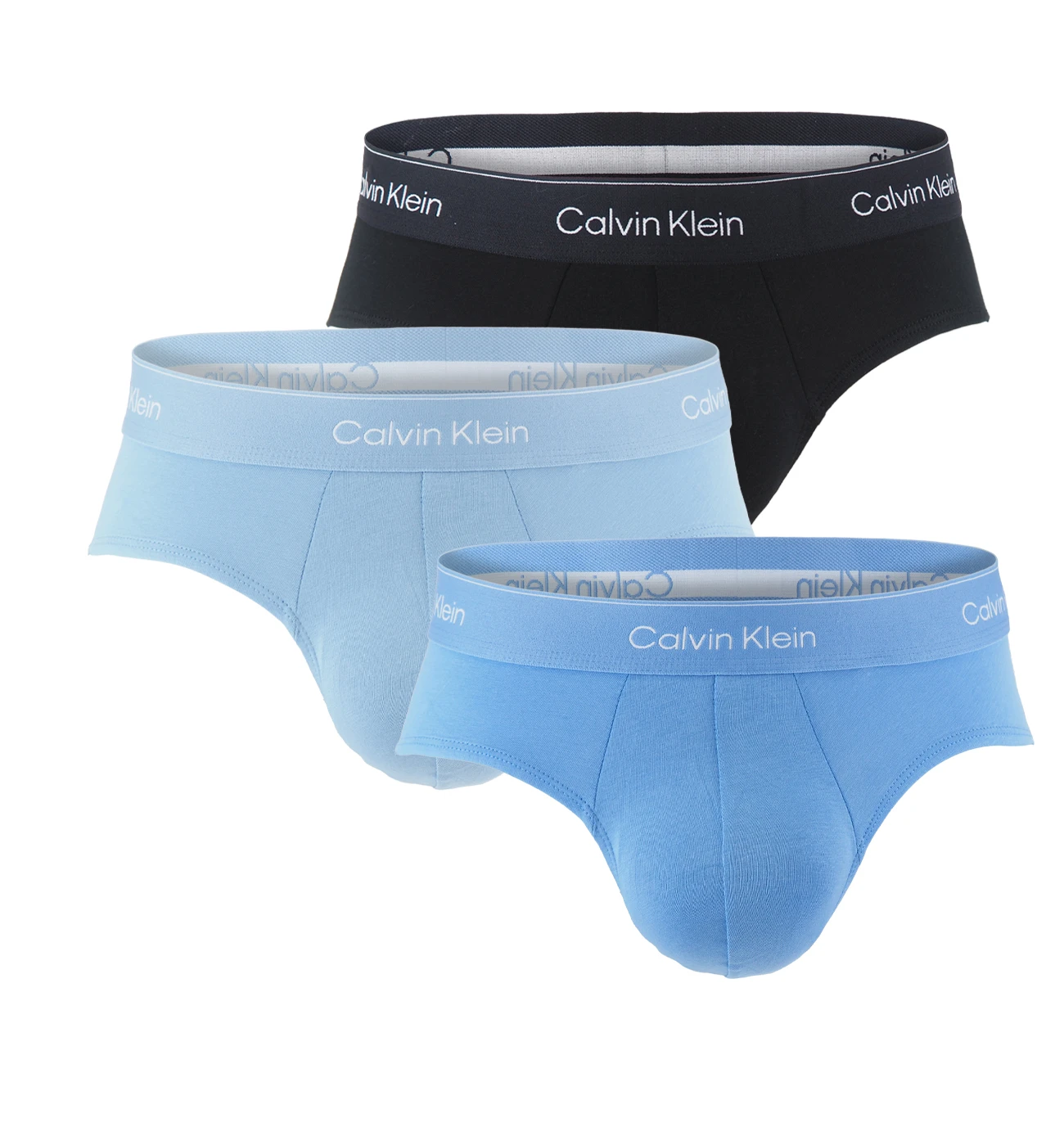 Calvin Klein - slipy 3PACK Icon cotton stretch black & arctic blue tones