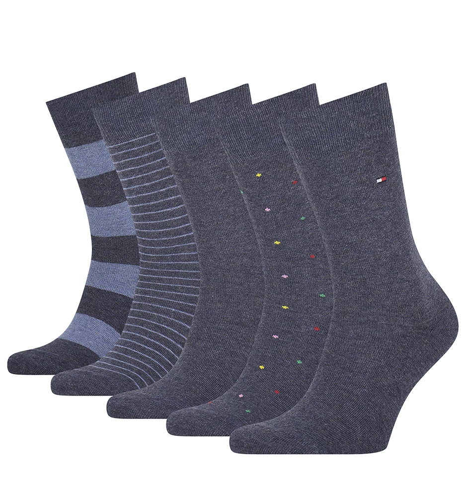 TOMMY HILFIGER - 5PACK TH men stripes & dots jeans pánske ponožky v darčekovom balení