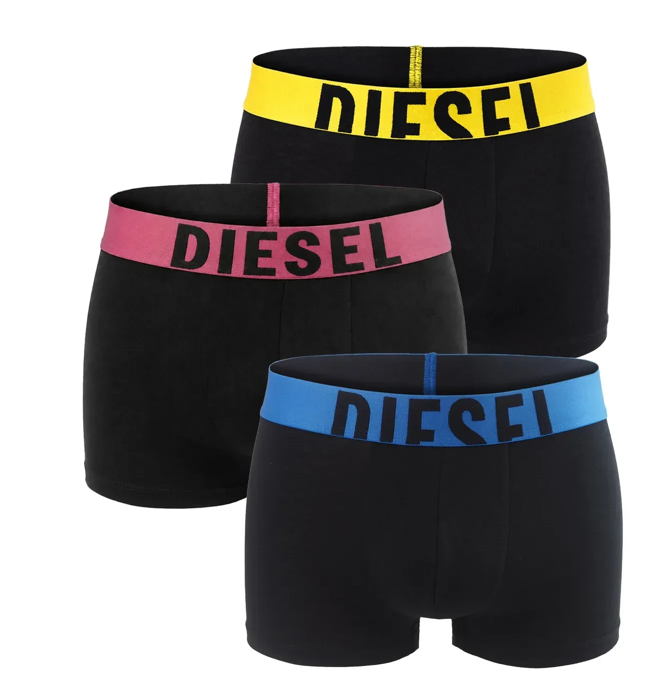 DIESEL - pánske boxerky 3PACK cotton stretch big logo black / colorful waist