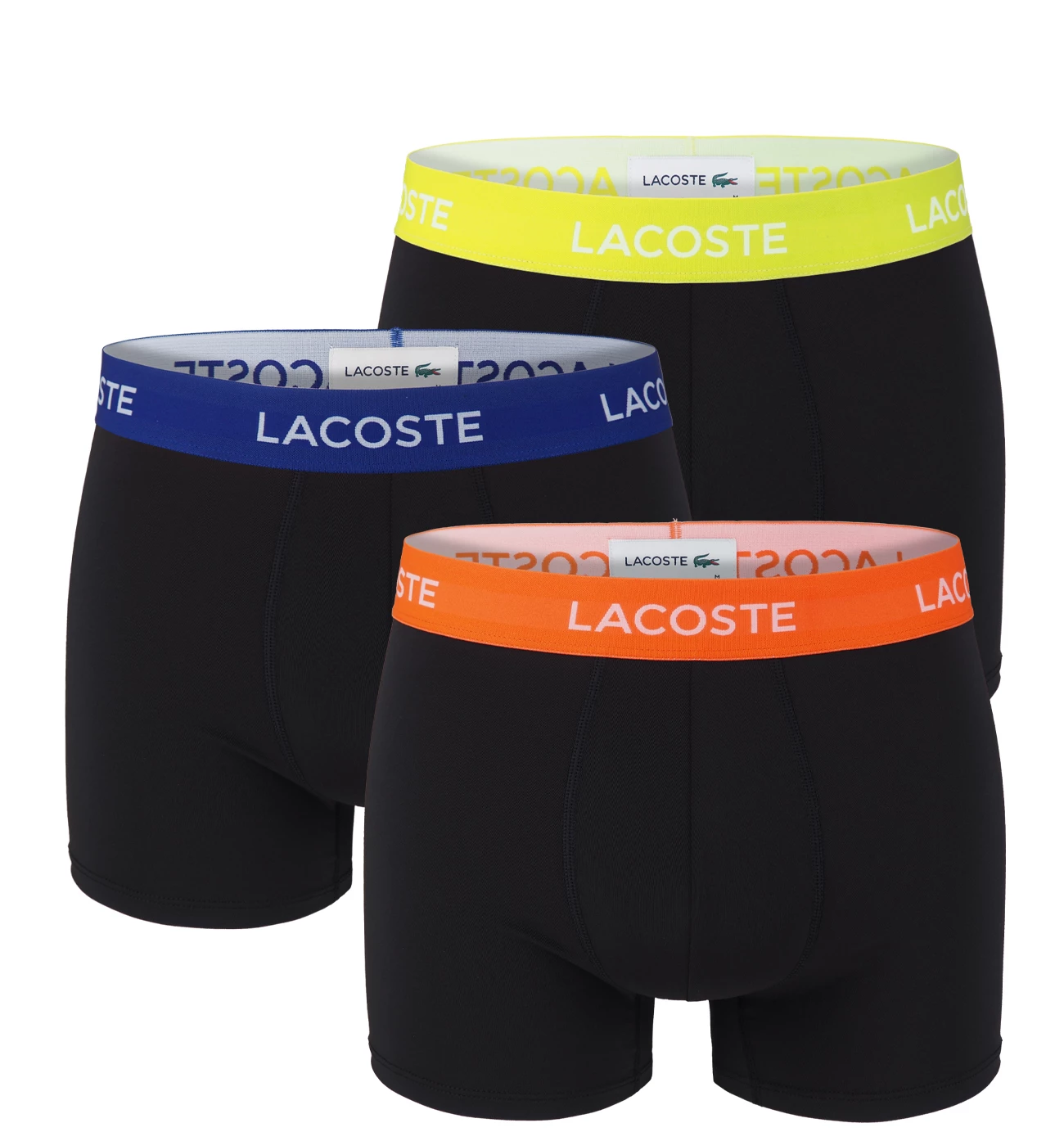 LACOSTE - boxerky 3PACK Lacoste motion microfiber black s farebným pásom