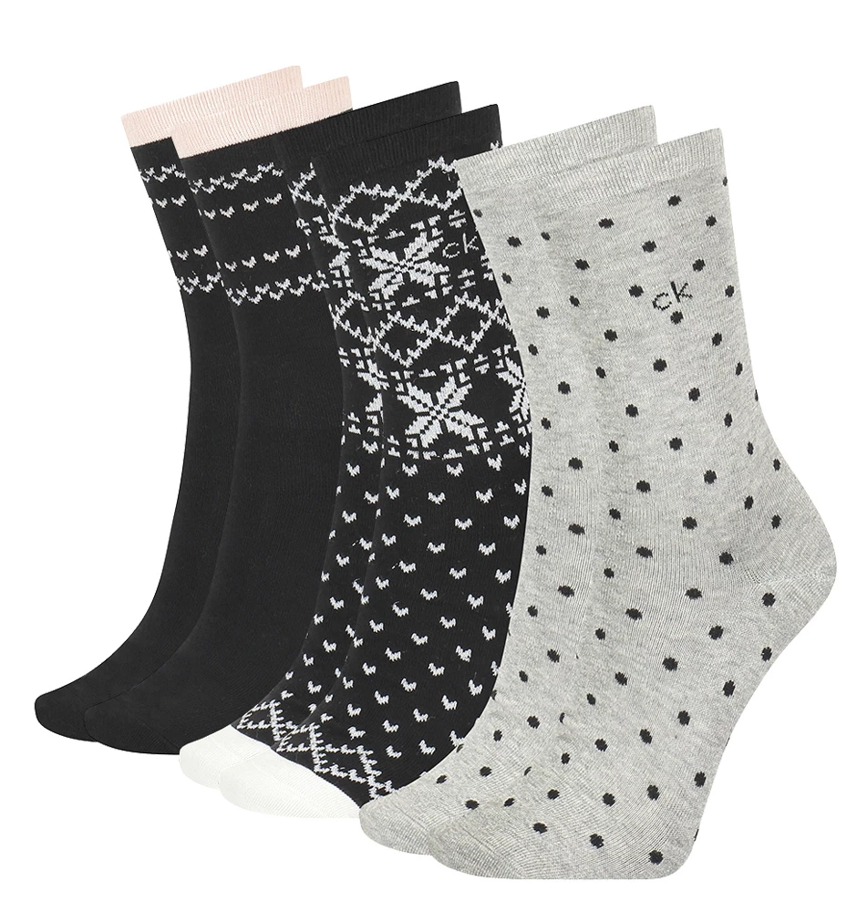 CALVIN KLEIN - 3PACK fair isle black combo ponožky v darčekovom balení