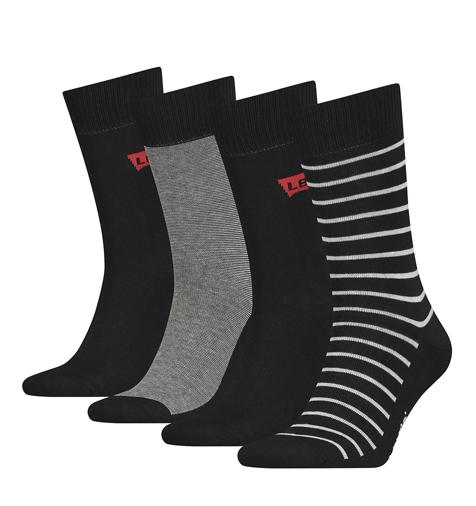 LEVI`S - 4PACK Levi`s regular cut stripes black ponožky v darčekovom balení
