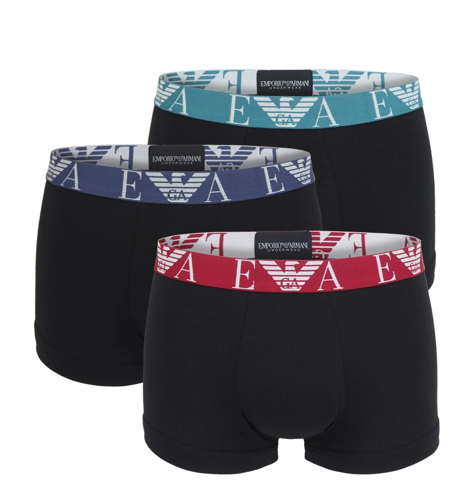 EMPORIO ARMANI - boxerky 3PACK stretch cotton fashion nero s farebným pásom - limited edition