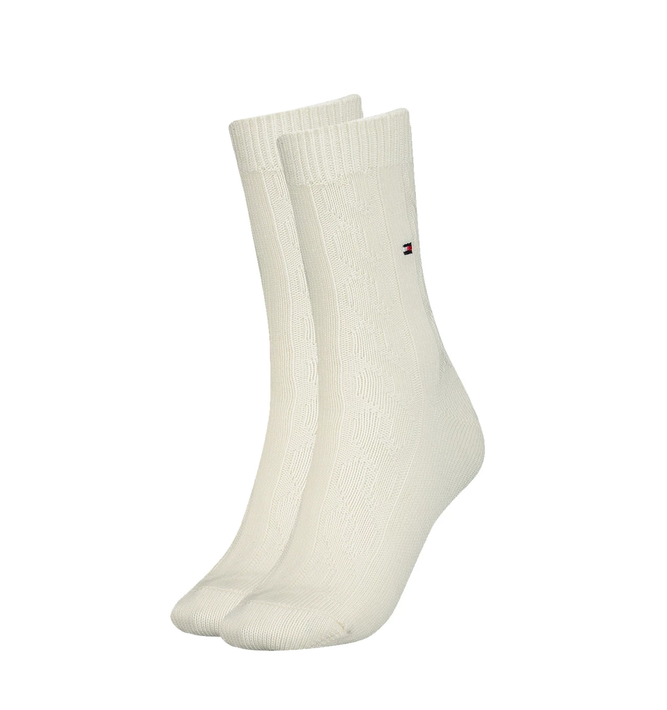 TOMMY HILFIGER - cable bootstock biele vlnené dámske ponožky