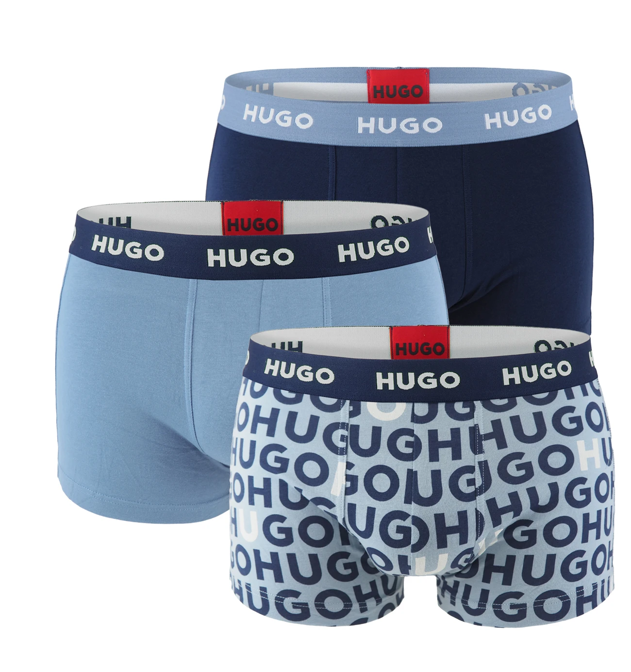 HUGO - boxerky 3PACK cotton stretch modern blue color / logo HUGO