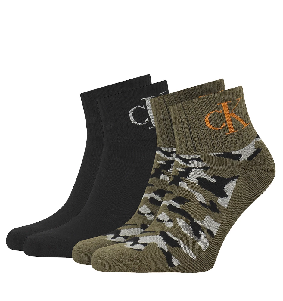 CALVIN KLEIN - 2PACK monogram army green quarter ponožky