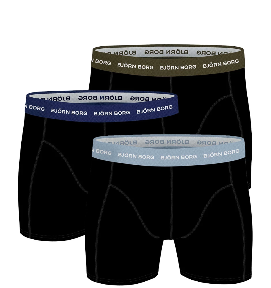 BJÖRN BORG - 3PACK essential black boxerky s farebným pásom