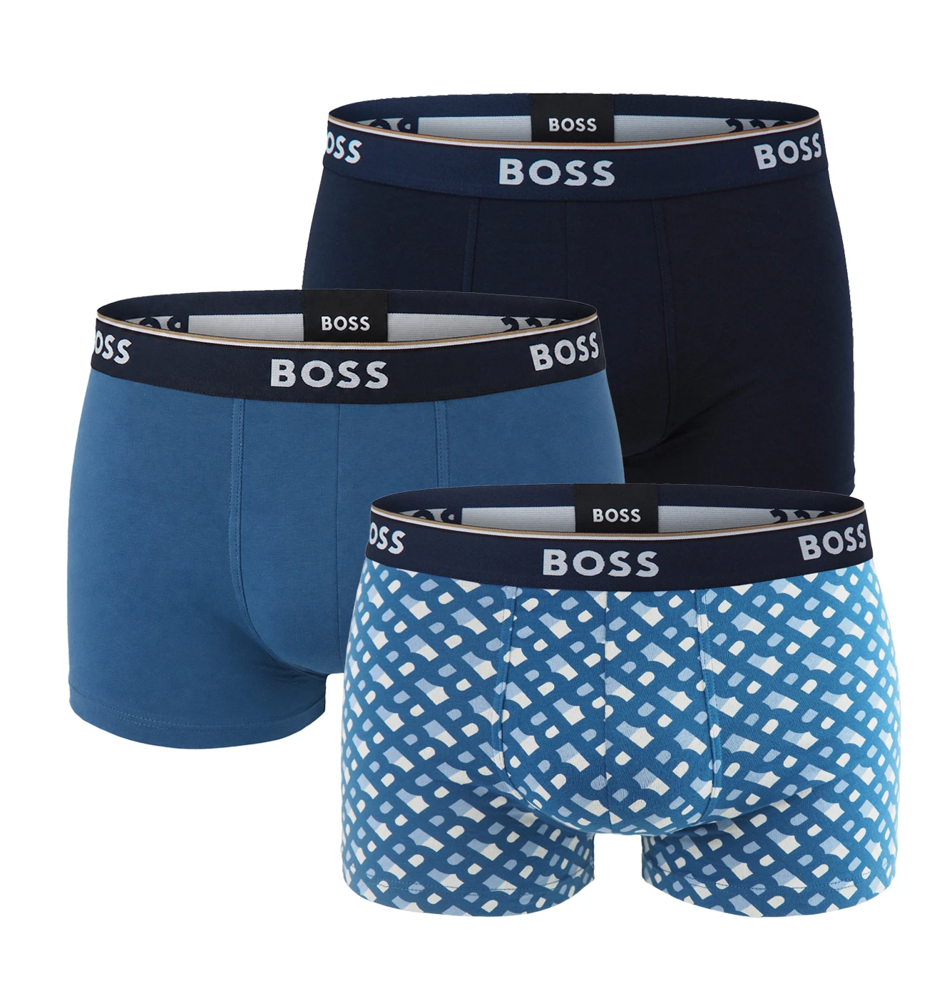 BOSS - pánske boxerky 3PACK Power cotton stretch modern petrol blue & B logo