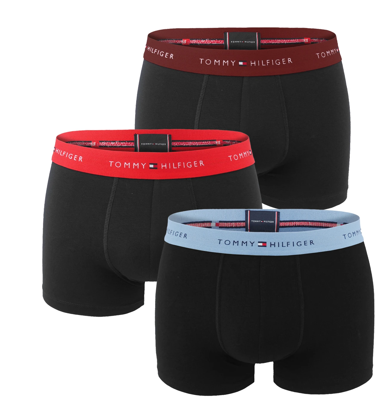 TOMMY HILFIGER - boxerky 3PACK eco friendly signature cotton essentials black / red & blue waist
