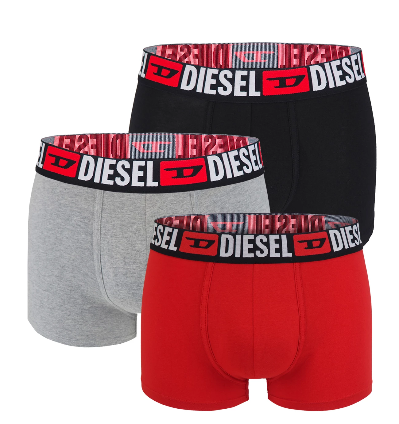 DIESEL - boxerky 3PACK cotton stretch black, red, gray