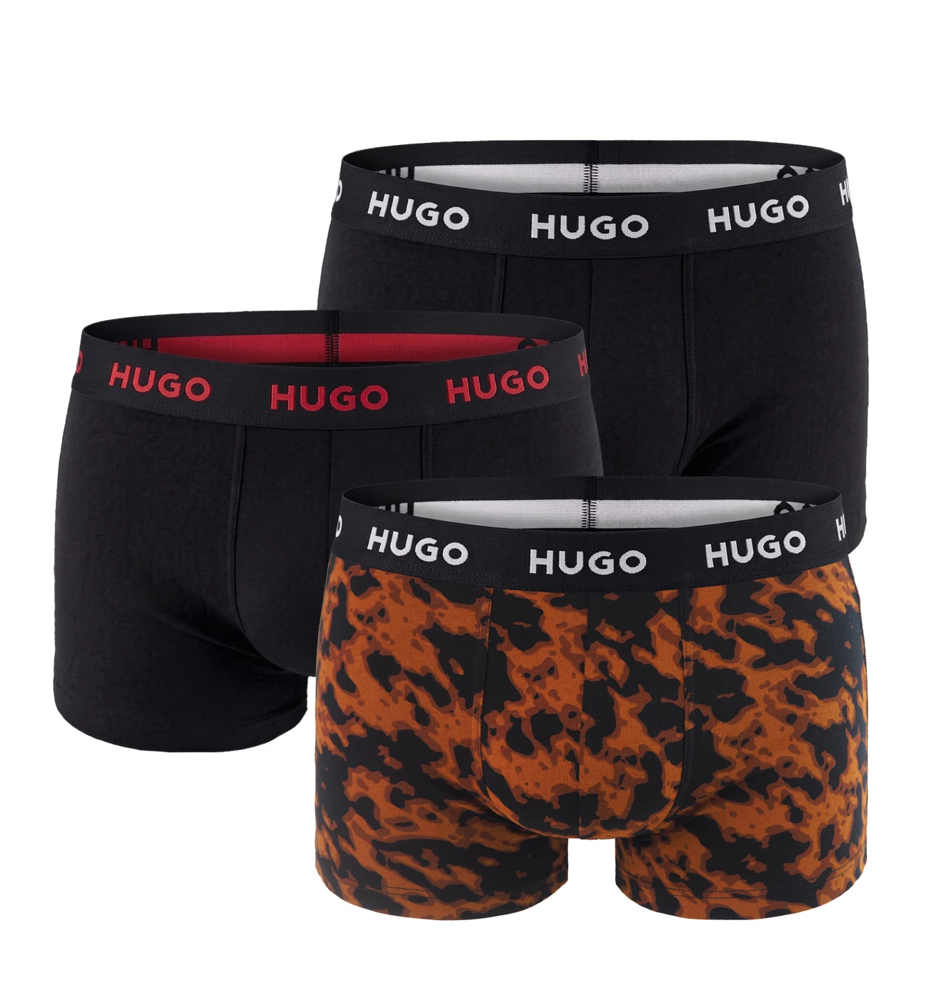 HUGO - boxerky 3PACK cotton stretch black & lava tones