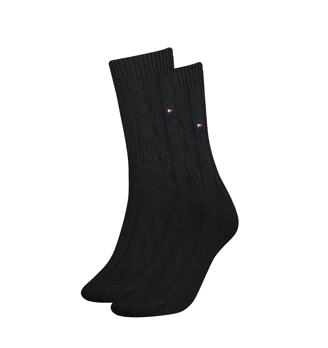 TOMMY HILFIGER - cable bootstock čierne vlnené dámske ponožky