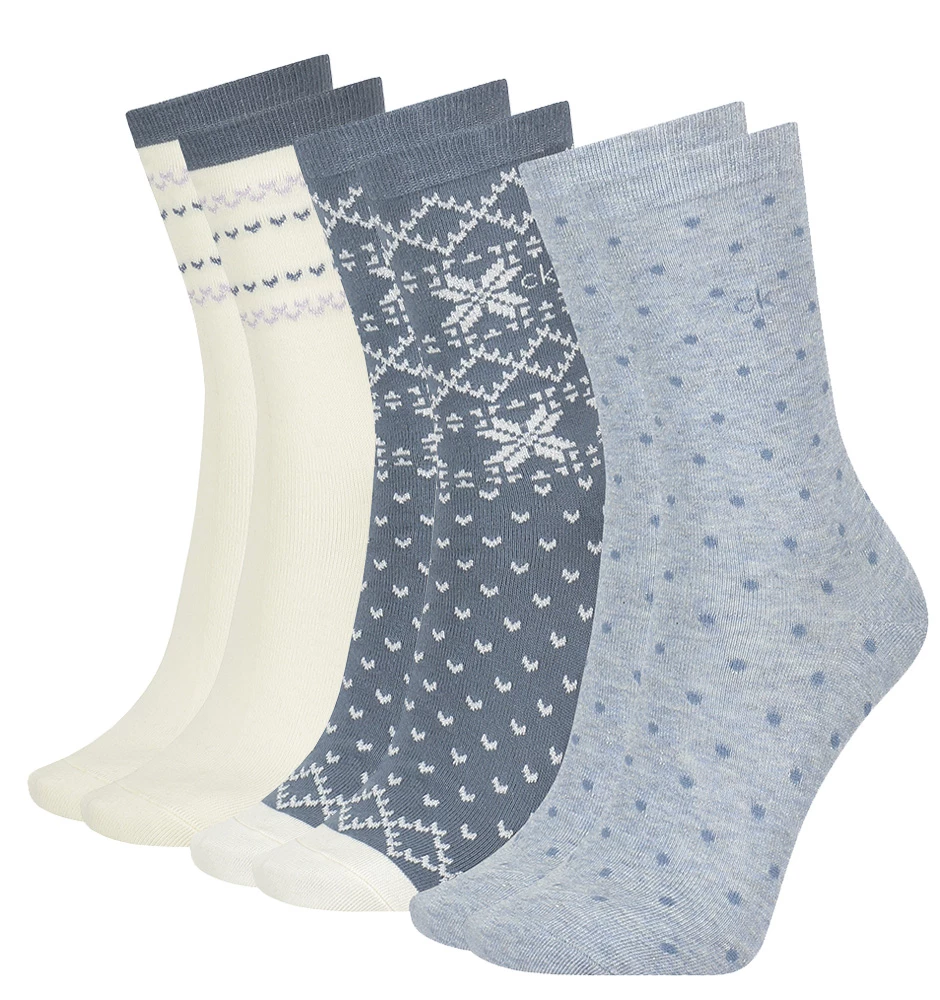 CALVIN KLEIN - 3PACK fair isle blue combo ponožky v darčekovom balení