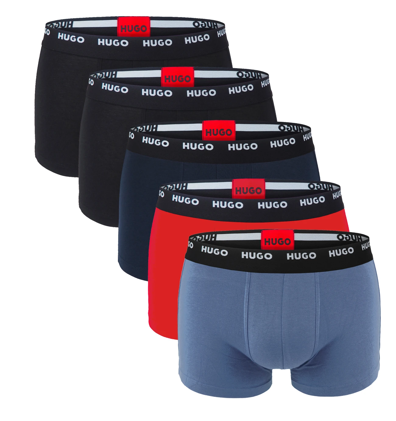 HUGO - boxerky 5PACK cotton stretch modern blue & black combo