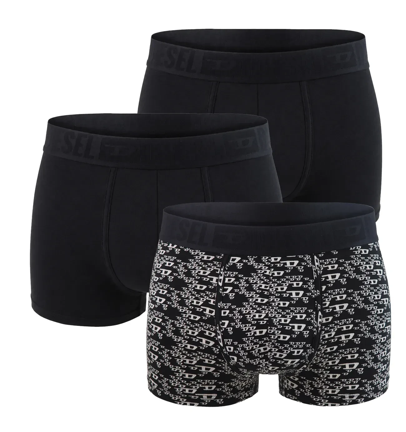 DIESEL - pánske boxerky 3PACK cotton stretch black / allover logo