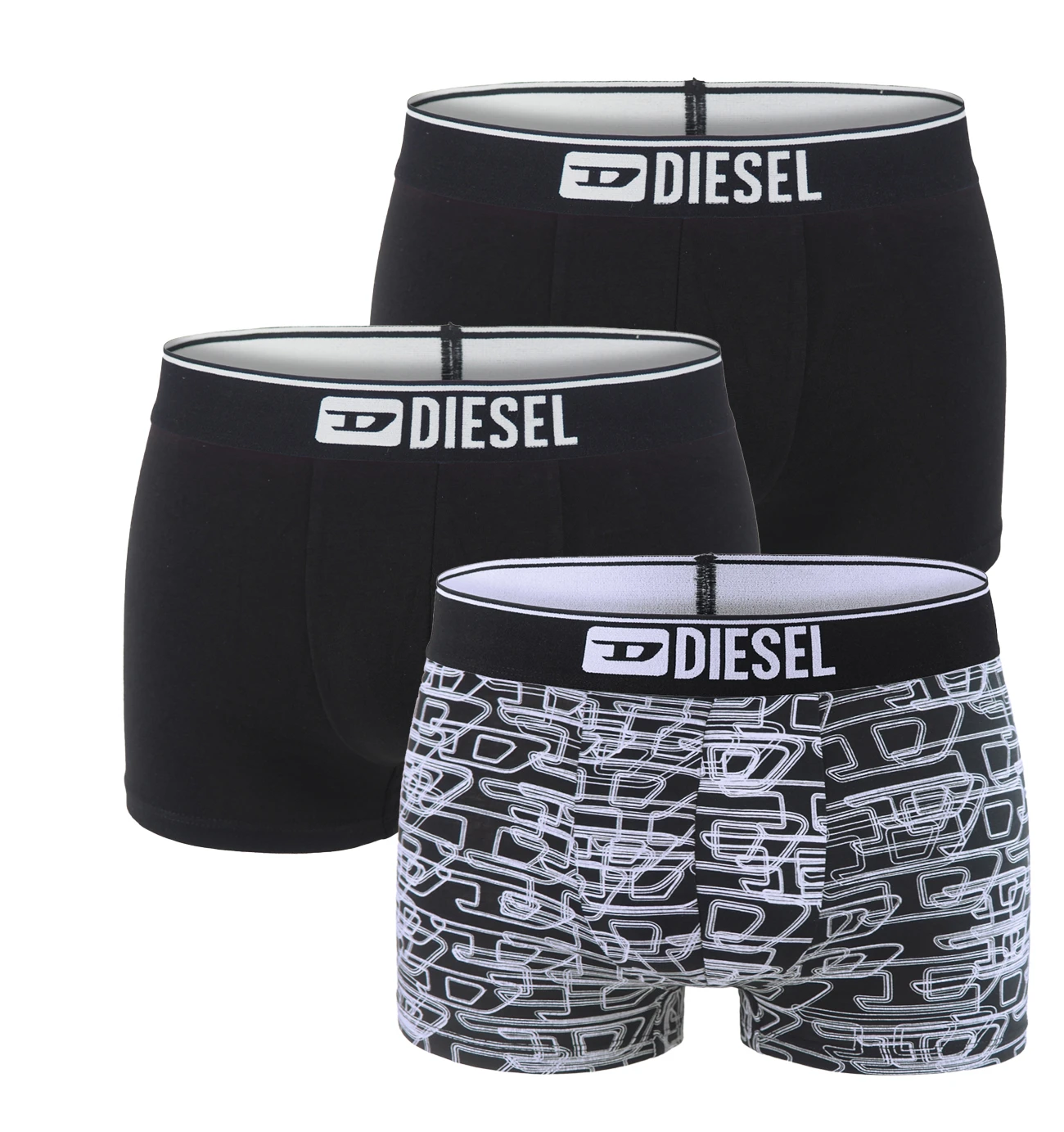 DIESEL - pánske boxerky 3PACK cotton stretch modern logo DIESEL black & white