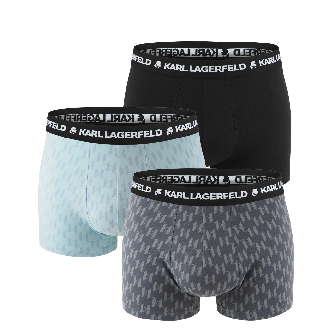 KARL LAGERFELD - boxerky 3PACK organic cotton LAGERFELD monogram logo blue & asphalt color