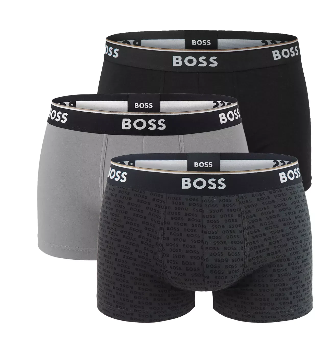 BOSS - pánske boxerky 3PACK Power cotton stretch all over logo & gray