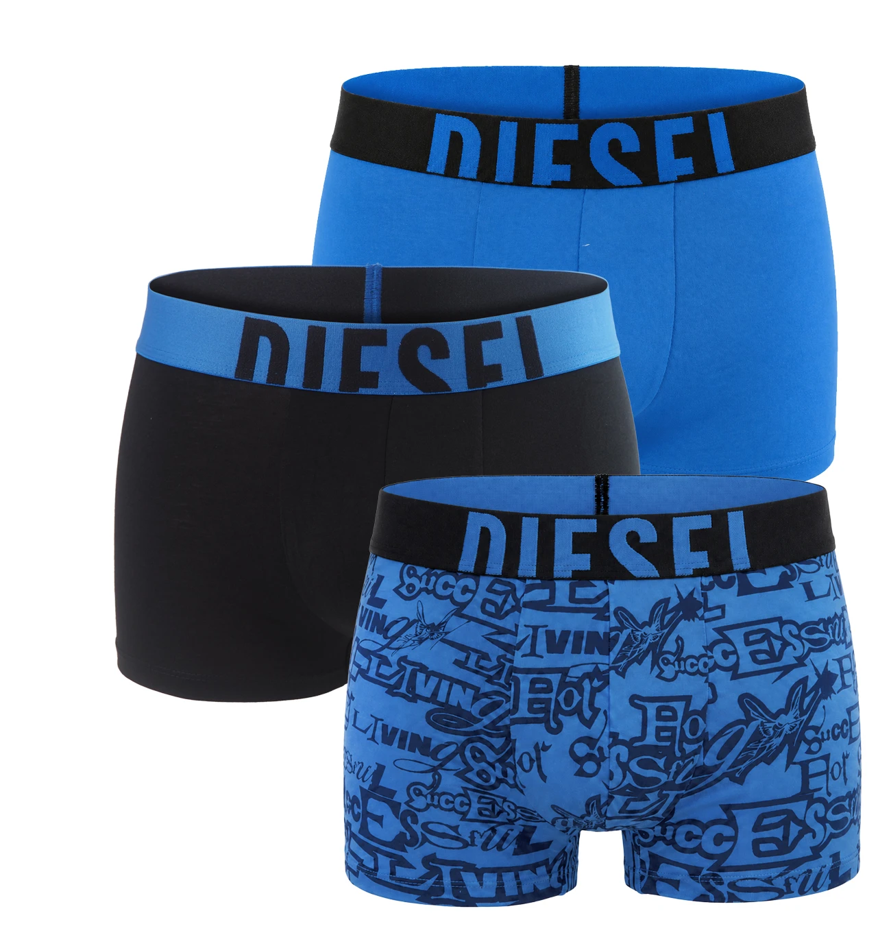 DIESEL - pánske boxerky 3PACK cotton stretch modern all ower print blue