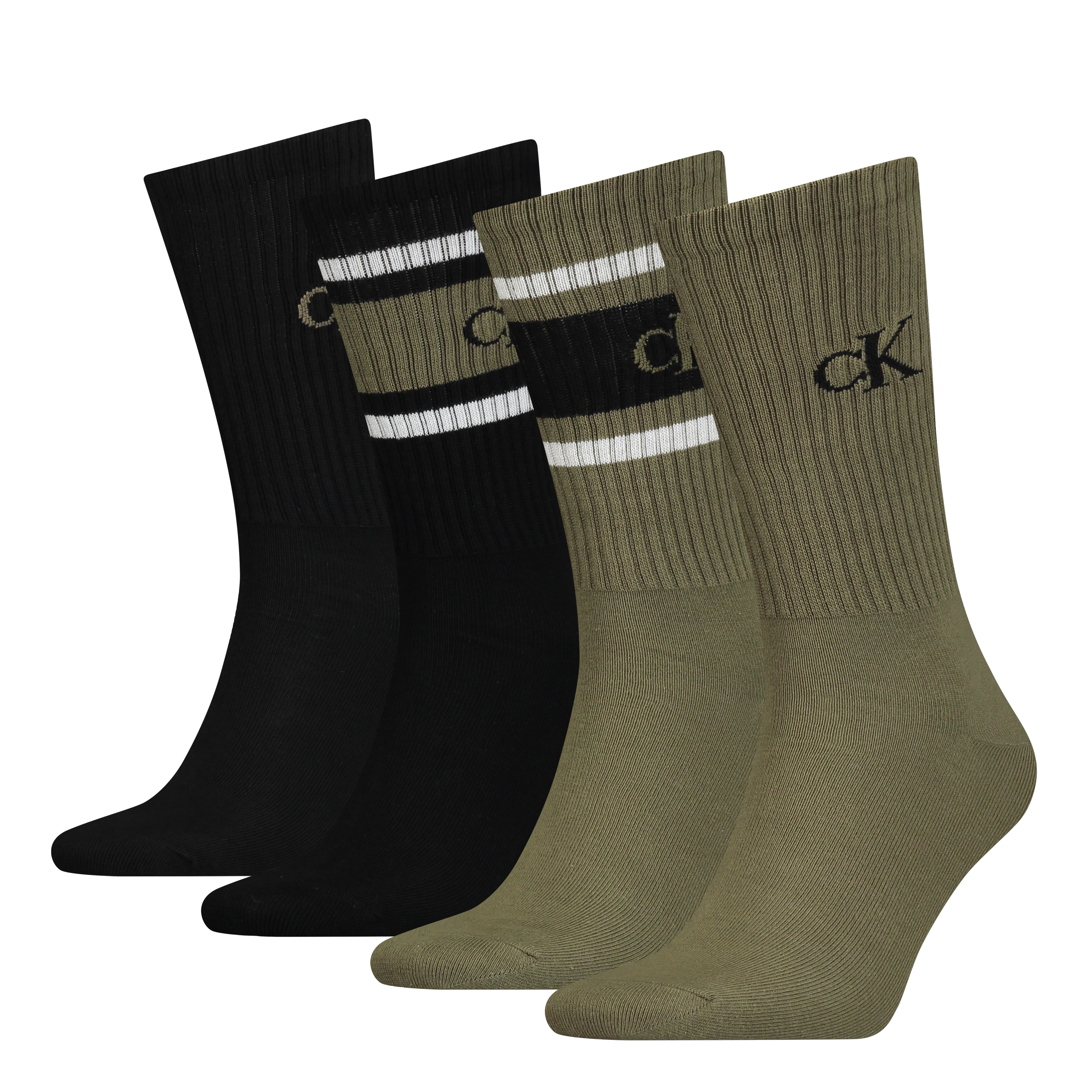CALVIN KLEIN - ponožky 4PACK tin olive sport logo v darčekovom balení