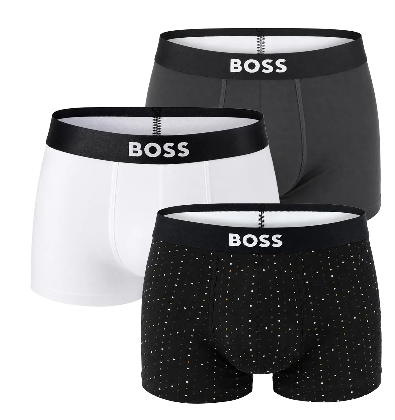 BOSS - pánske boxerky 3PACK BOSS ONE cotton stretch micro pattern & deep tones (David Beckham edition)