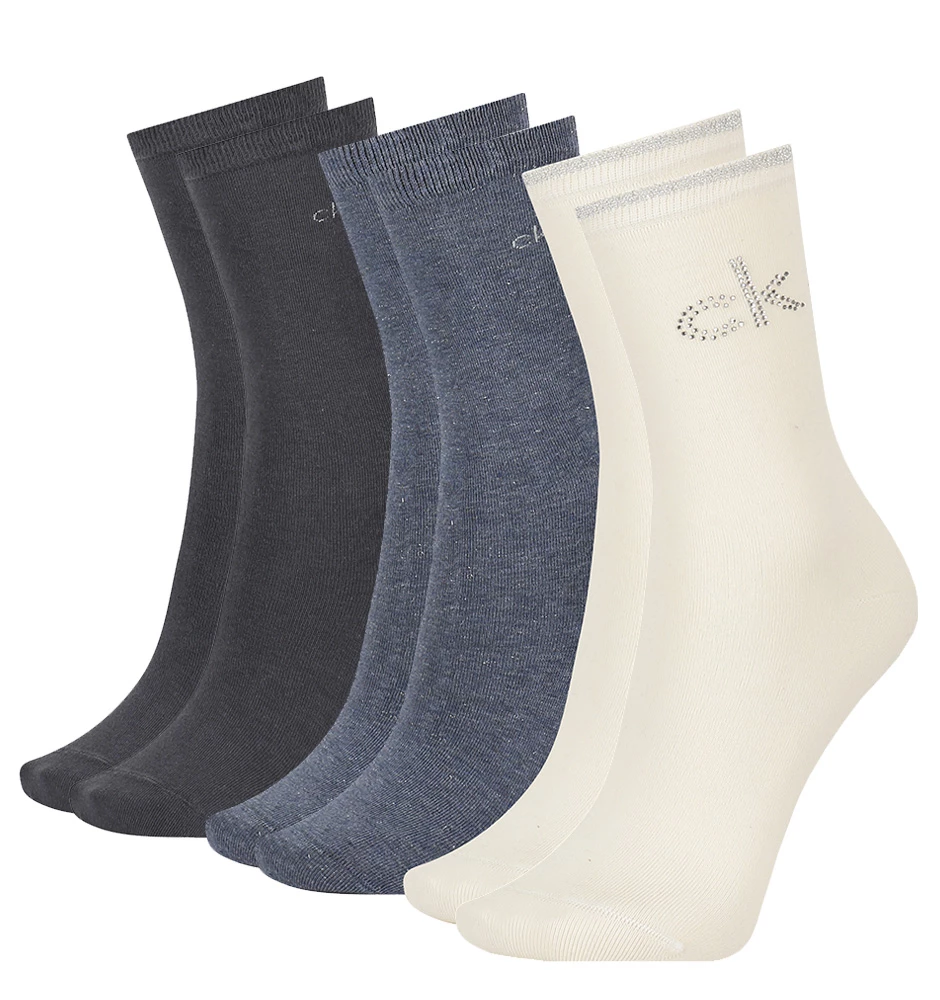 CALVIN KLEIN - 3PACK crystal logo blue combo ponožky v darčekovom balení