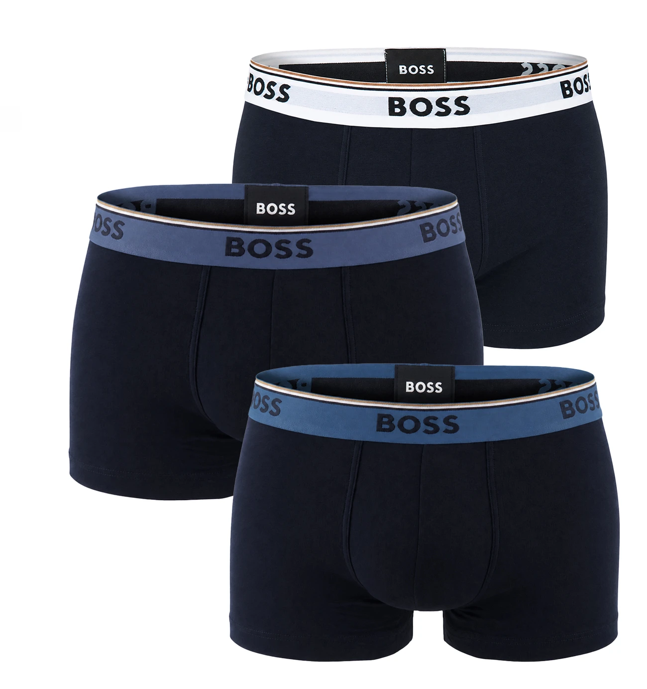 BOSS - pánske boxerky 3-pack Power cotton stretch black / modern blue waist