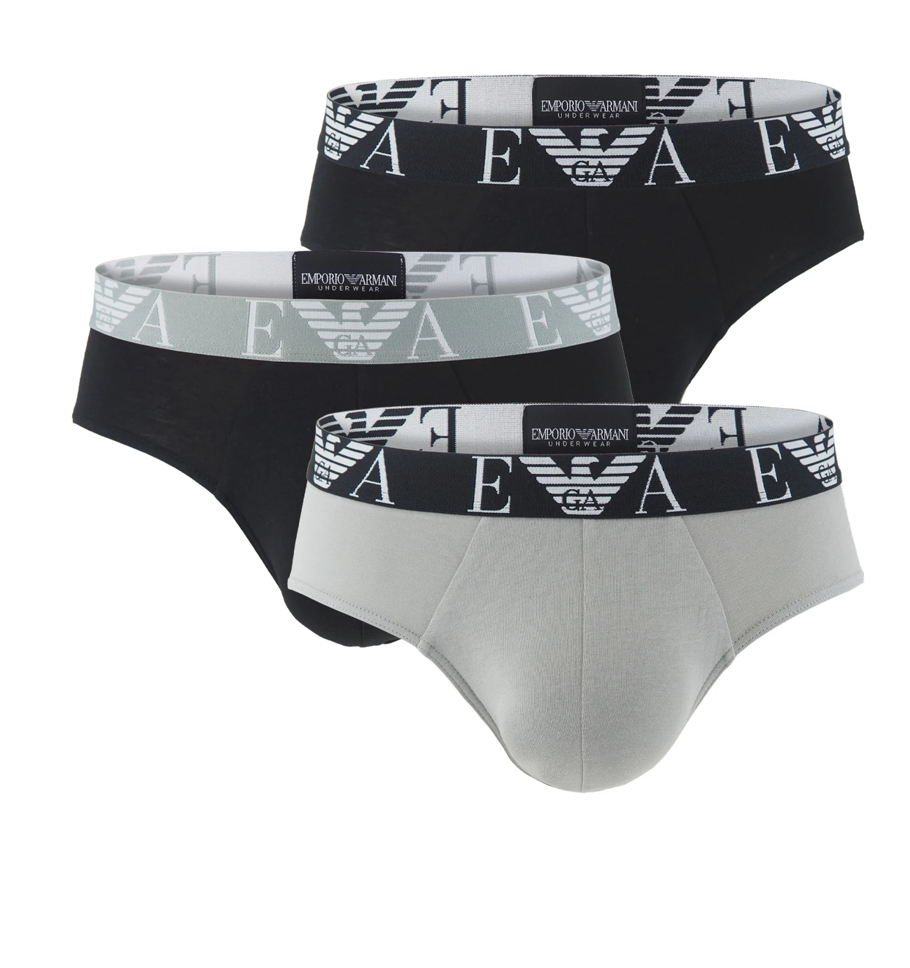 EMPORIO ARMANI - slipy 3PACK stretch cotton nero & pietra combo - limited edition