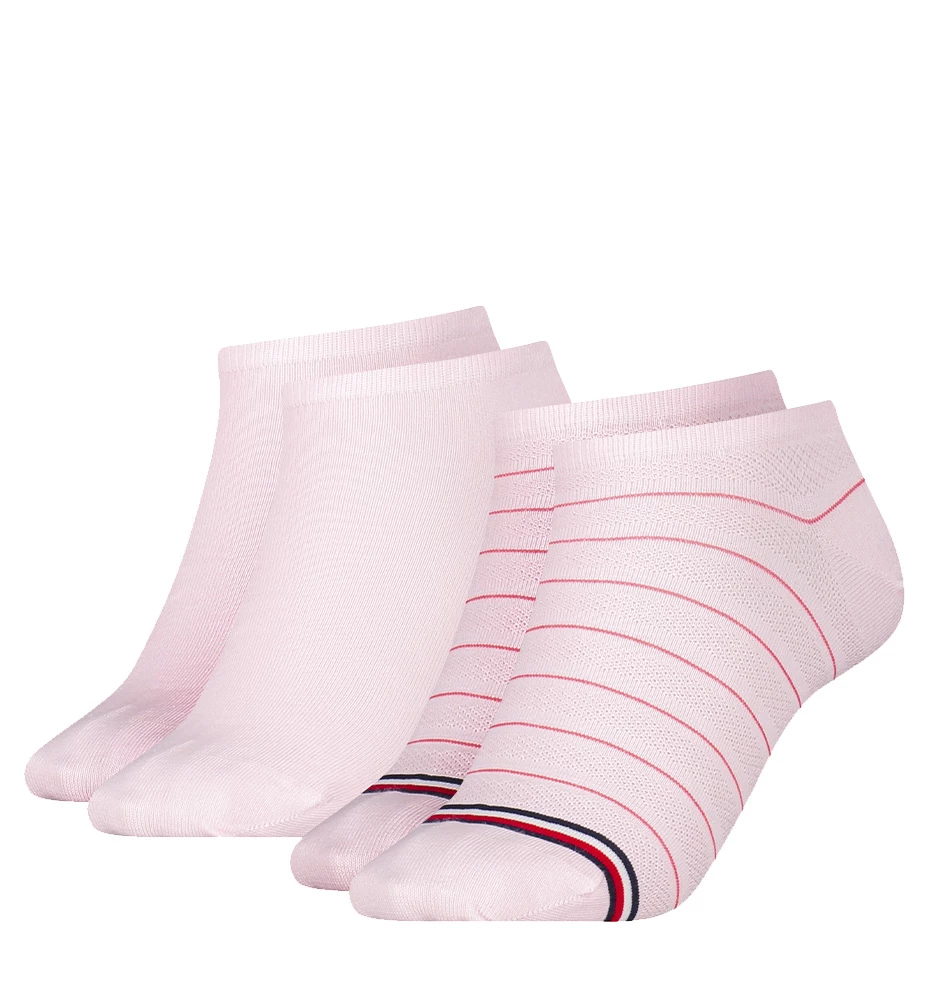 TOMMY HILFIGER - 2PACK TH stripes preppy pink členkové ponožky