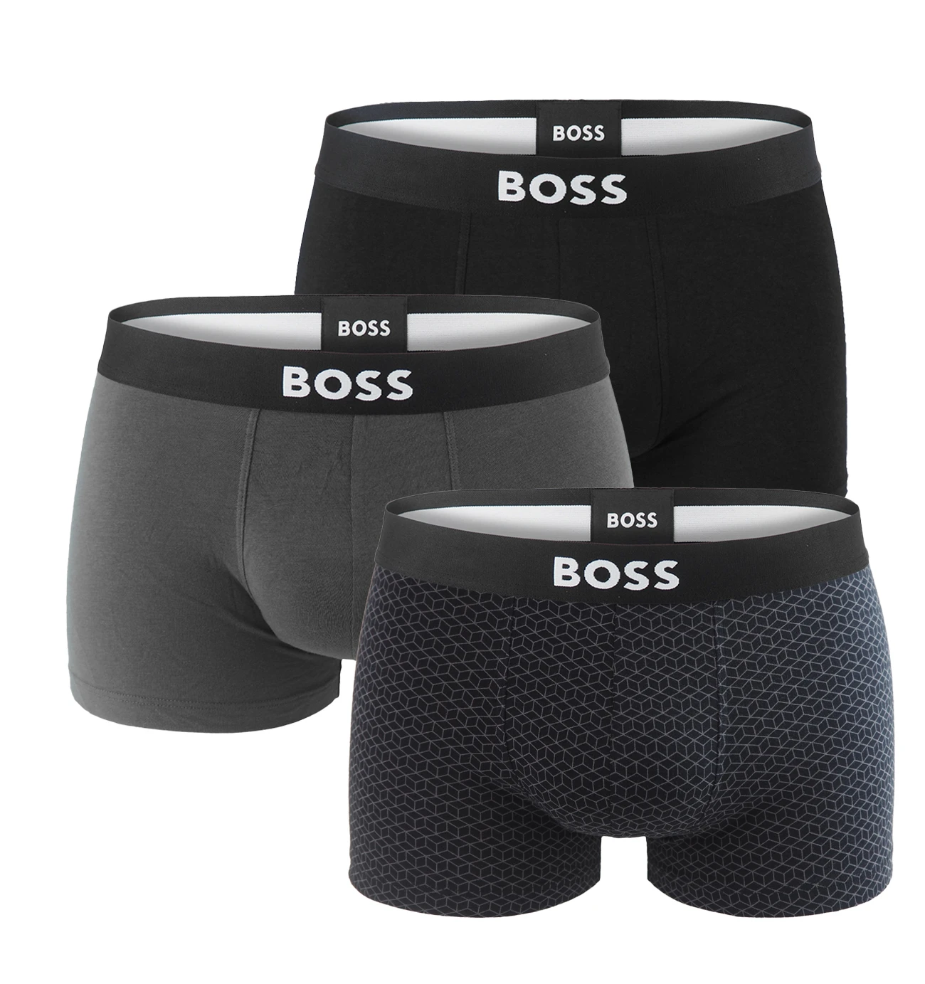 BOSS - pánske boxerky 3PACK BOSS ONE organic cotton geo monogram (David Beckham edition)