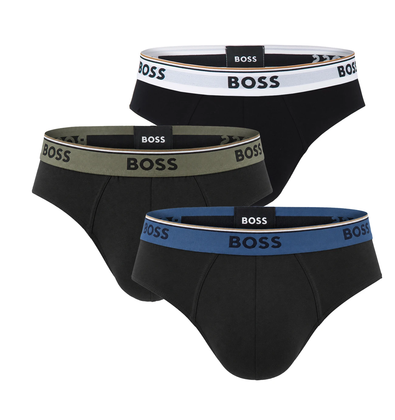 BOSS - pánske slipy 3PACK Power cotton stretch black / modern blue & forest waist