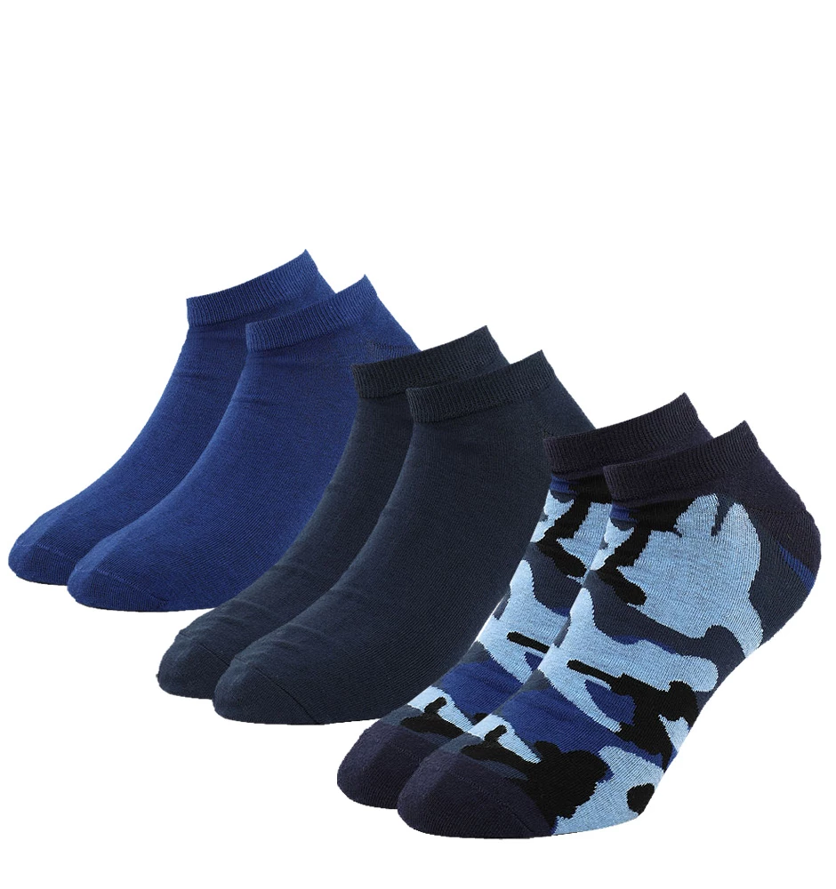 DIESEL - 3PACK blue camo členkové ponožky