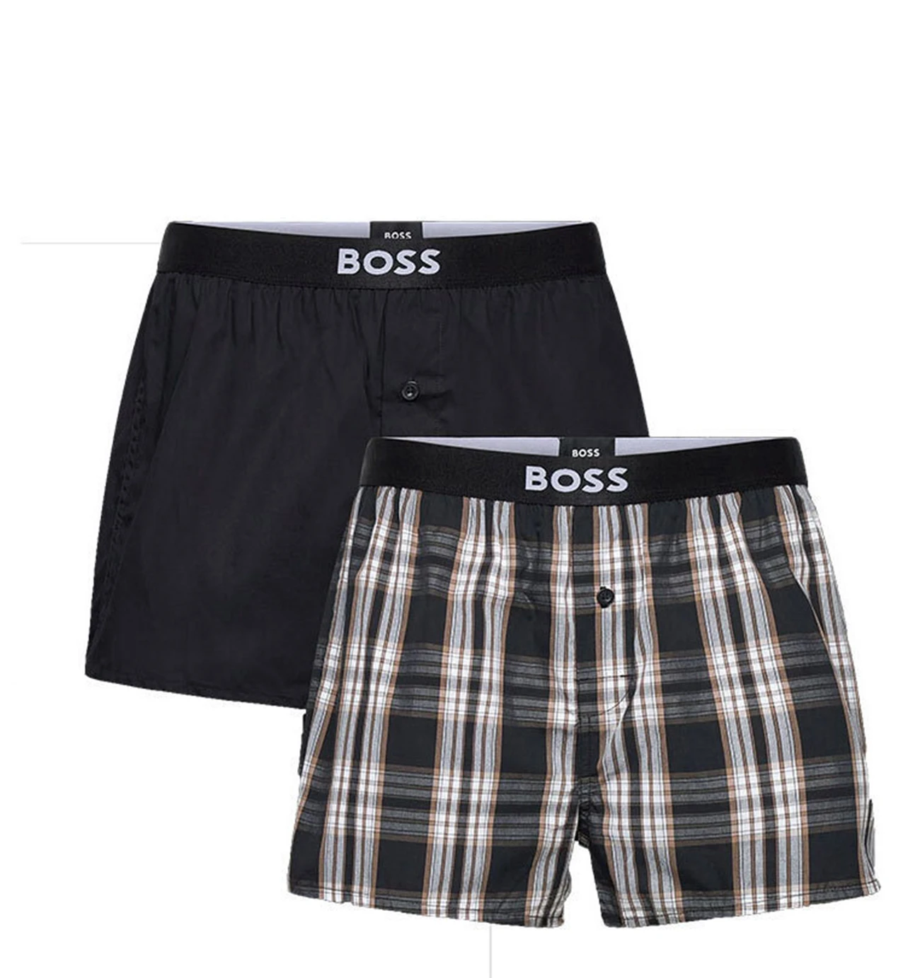 BOSS - trenky 2PACK natural pure cotton beige cubes & black