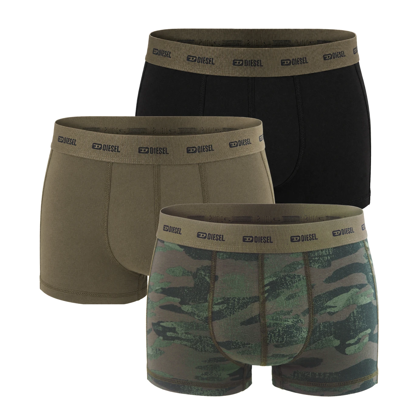 DIESEL - pánske boxerky 3PACK cotton stretch modern nature deep forest print