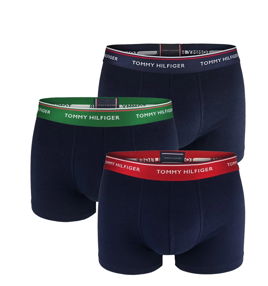 TOMMY HILFIGER - 3PACK premium essentials tmavomodré boxerky s farebným pásom z organickej bavlny