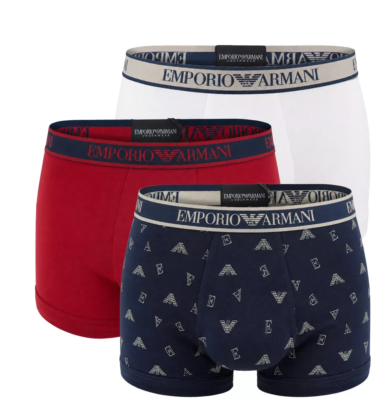 EMPORIO ARMANI - pánske boxerky 3PACK stretch cotton iconic Armani logo scooter & ink tones