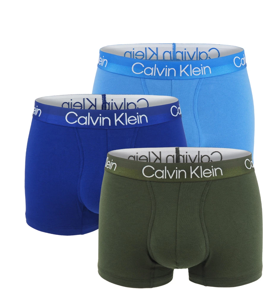 Calvin Klein - 3PACK modern structure cotton army green & blue pánske boxerky