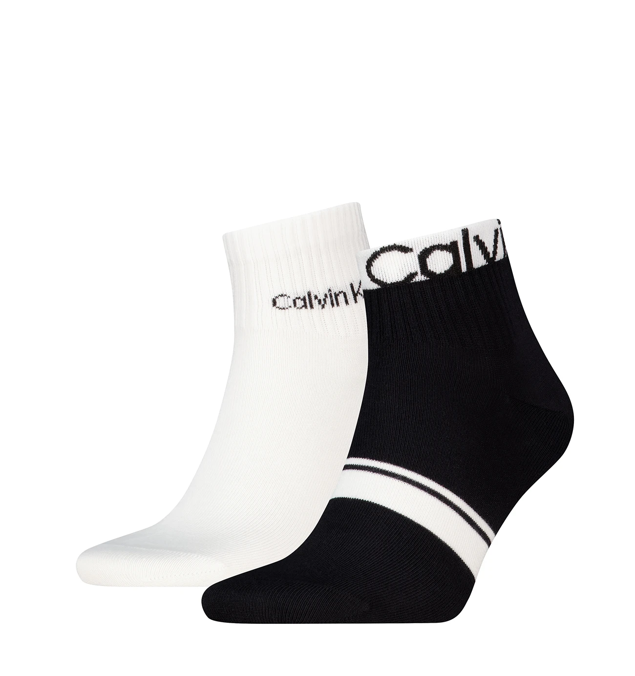 CALVIN KLEIN - pánske ponožky 2PACK Logo stripe quarter čierne