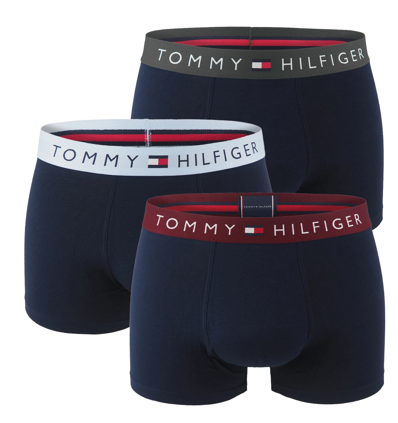 TOMMY HILFIGER - pánske boxerky 3PACK TH original eco cotton navy / rouge & blue waist