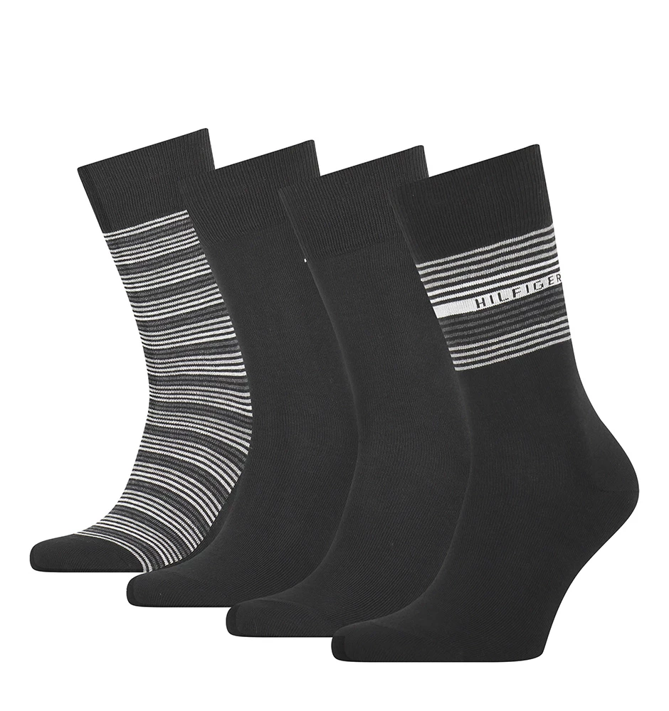 TOMMY HILFIGER - 4PACK TH men stripe tin black ponožky v darčekovom balení