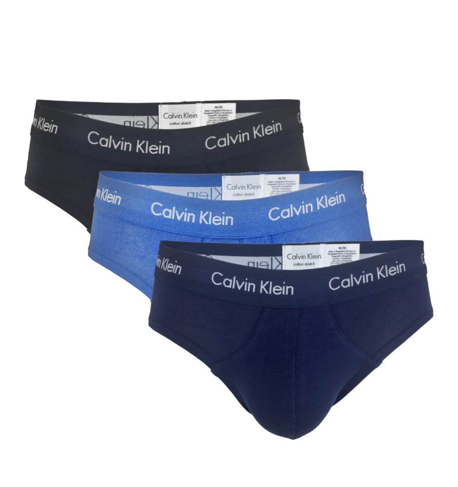 CALVIN KLEIN - 3PACK Cotton stretch modré, tmavomodré a čierne slipy