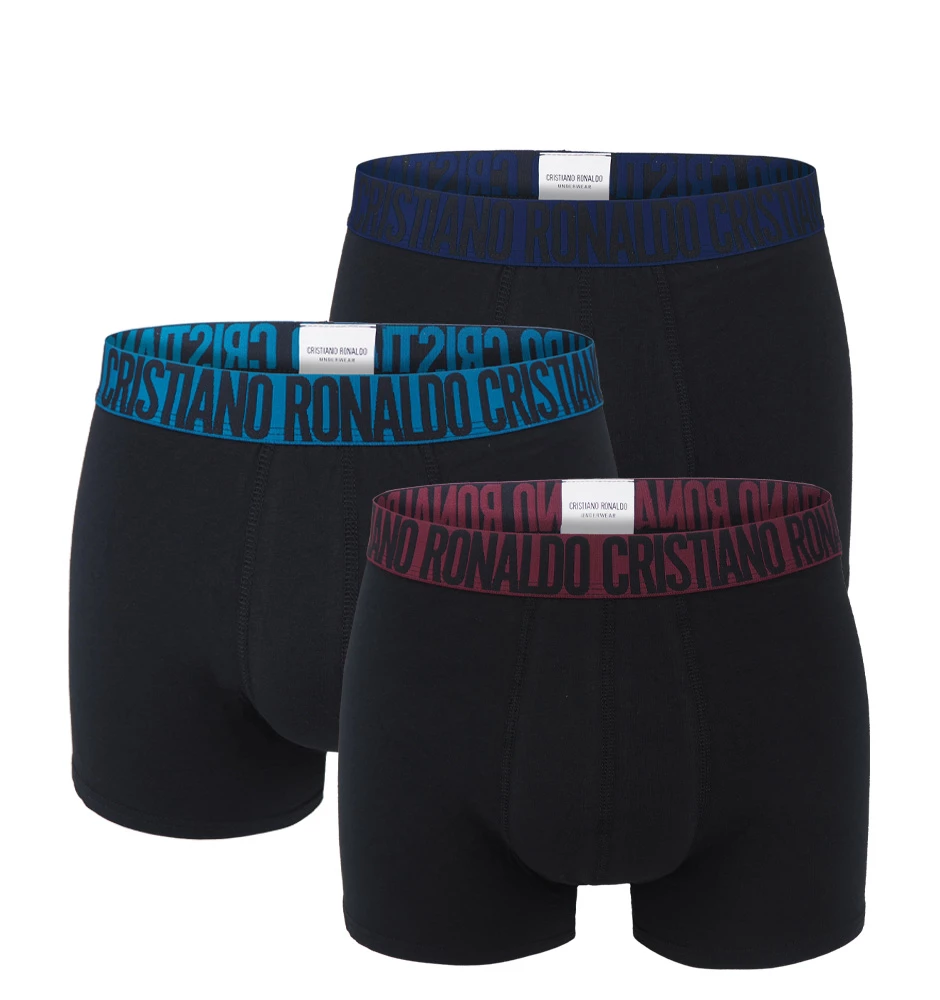 CRISTIANO RONALDO CR7 - čierne boxerky s farebným pásom z organickej bavlny 3PACK
