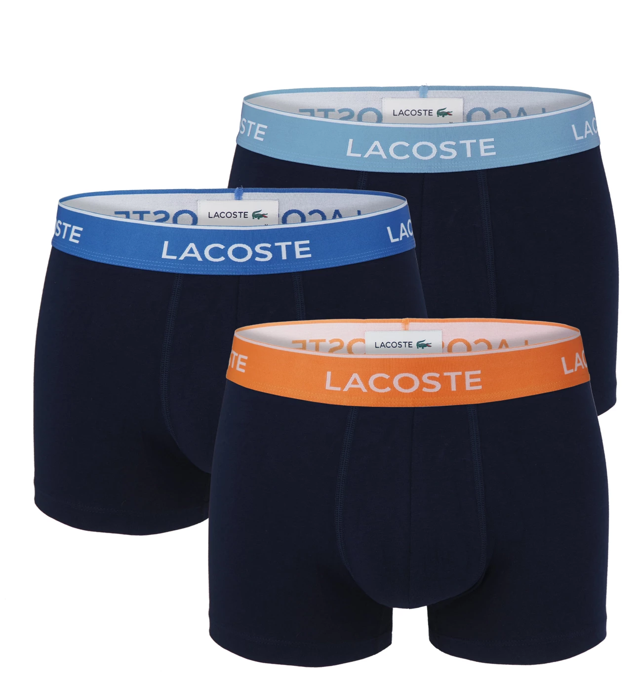 LACOSTE - boxerky 3PACK casual cotton stretch black s farebným pásom