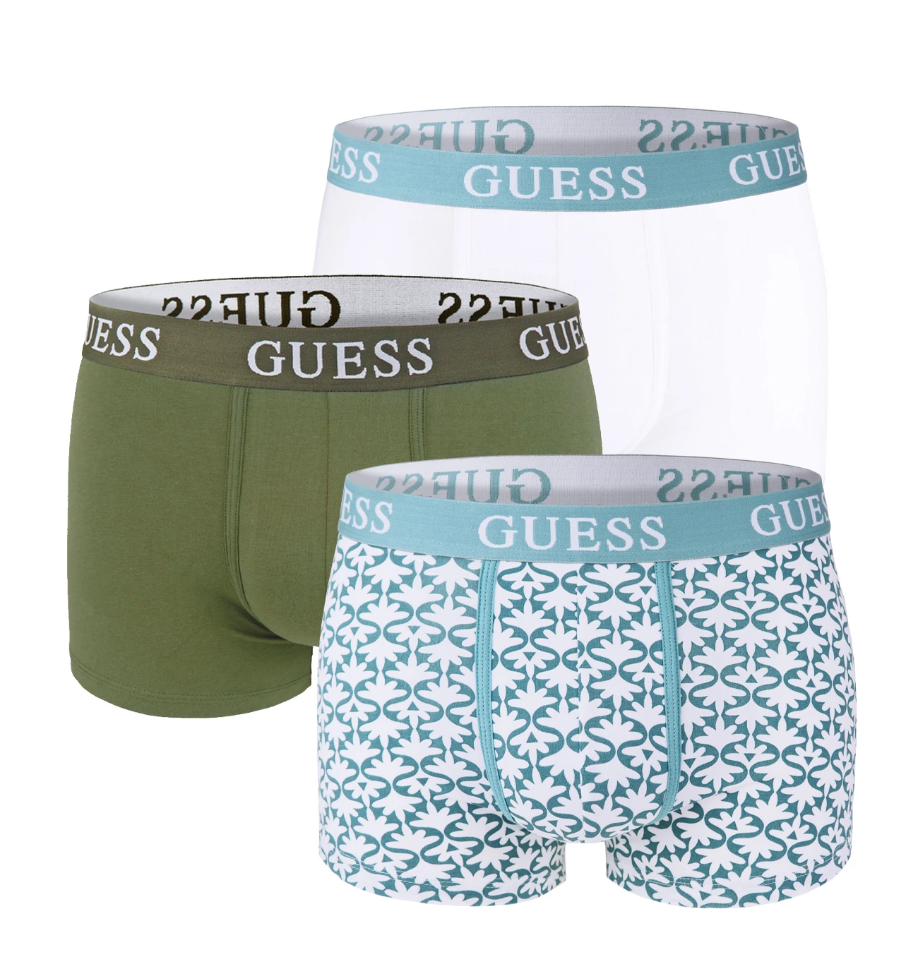GUESS - boxerky 3PACK Guess modern pattern army green z organickej bavlny - limitovaná edícia