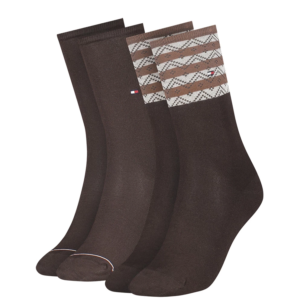 TOMMY HILFIGER - 2PACK folk stripe brown dámske ponožky