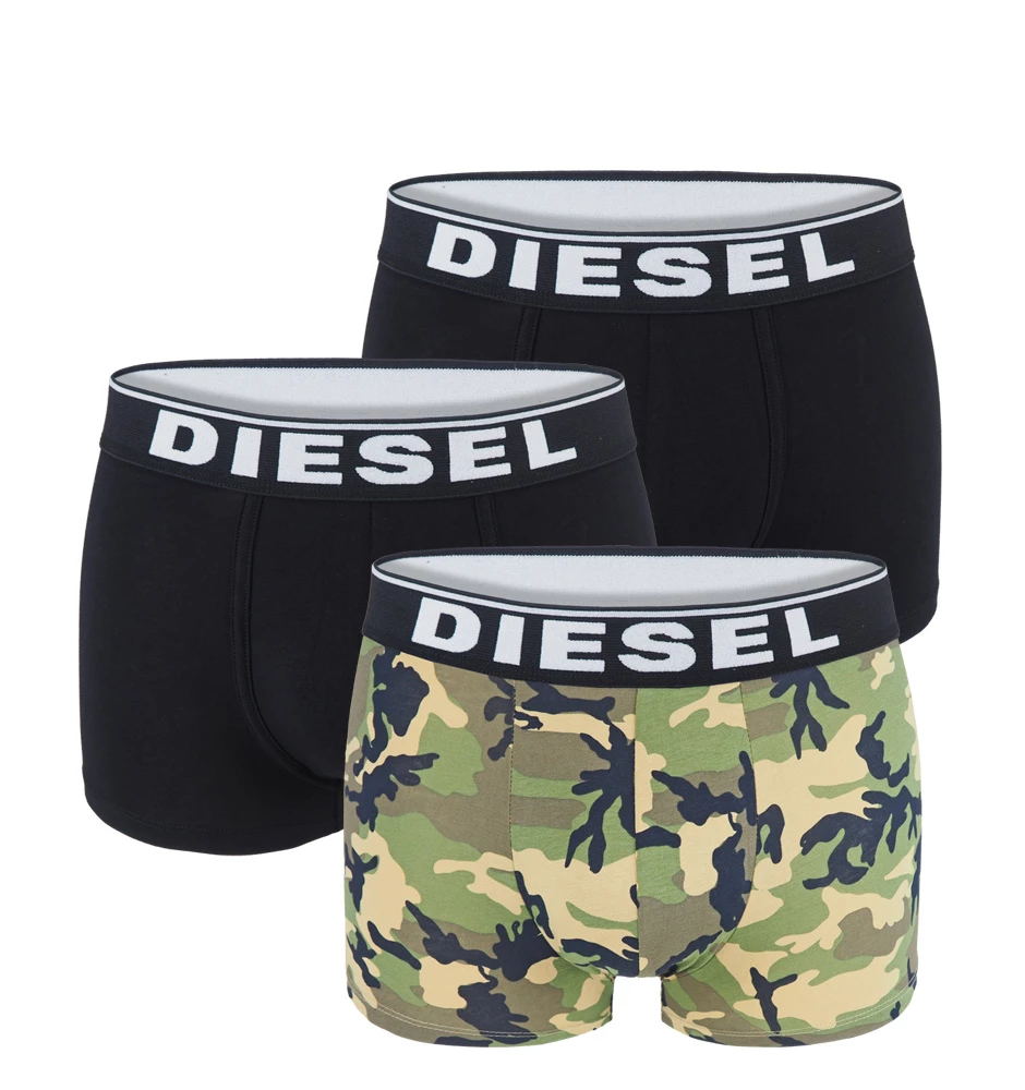 DIESEL - 3PACK cotton stretch army green & black camo boxerky - limitovaná edícia