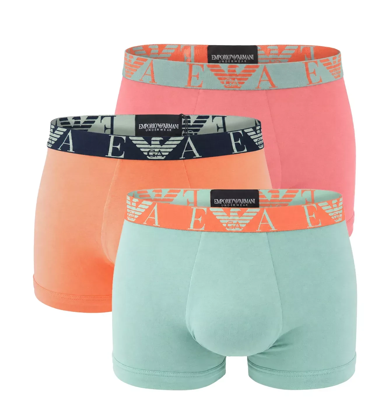 EMPORIO ARMANI - pánske boxerky 3PACK stretch cotton Eagle logo pop tones