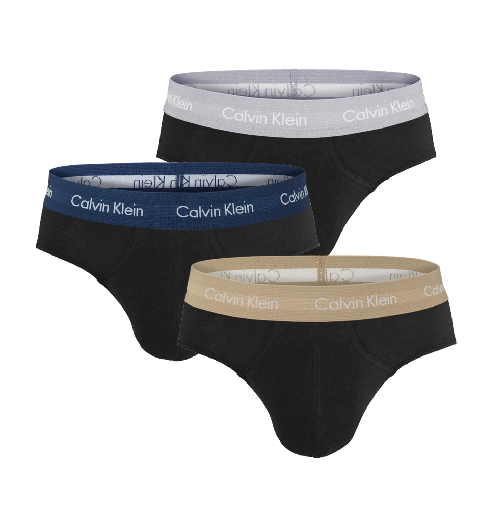 Calvin Klein - slipy 3PACK cotton stretch black & sand waistband - limitovaná edícia