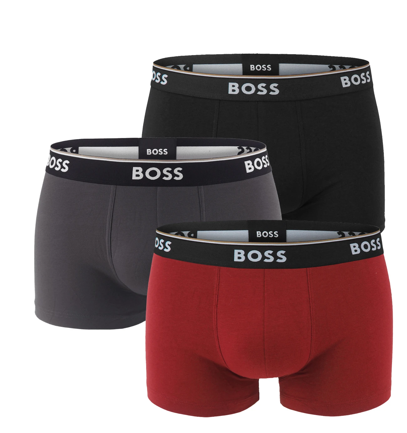 BOSS - boxerky 3PACK Power cotton stretch red wine & dark color tones