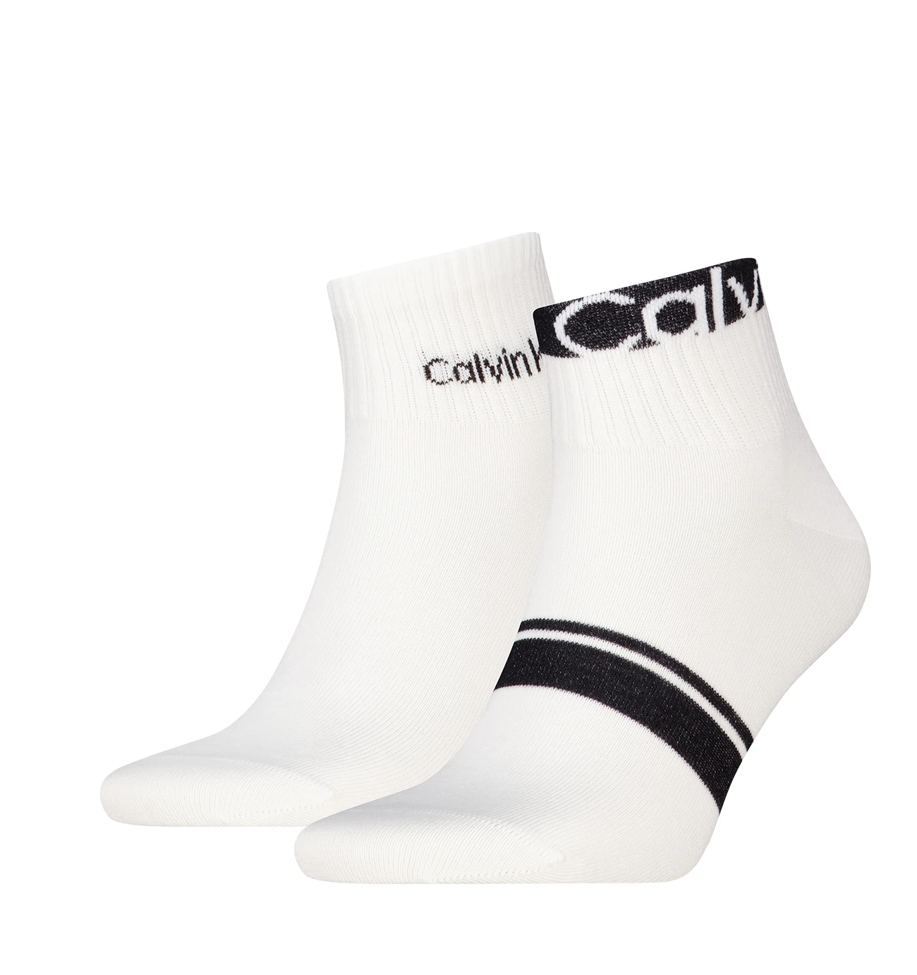 CALVIN KLEIN - pánske ponožky 2PACK Logo stripe quarter biele